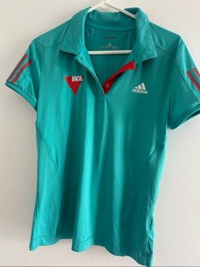 adidas Teal Polo with Red Trim and White Logo